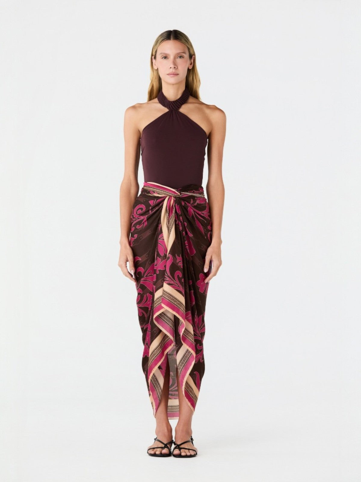 De La Falaise Cotton Silk Sarong | Fuchsia Flowers De La Falaise Cotton Silk Sarong | Fuchsia Flowers - Fashionkind