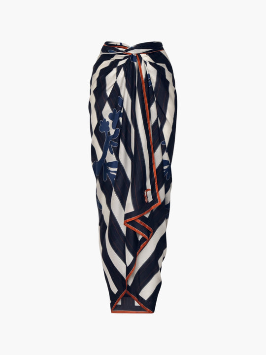 De La Falaise Cotton Silk Sarong | Navy Solana Shield