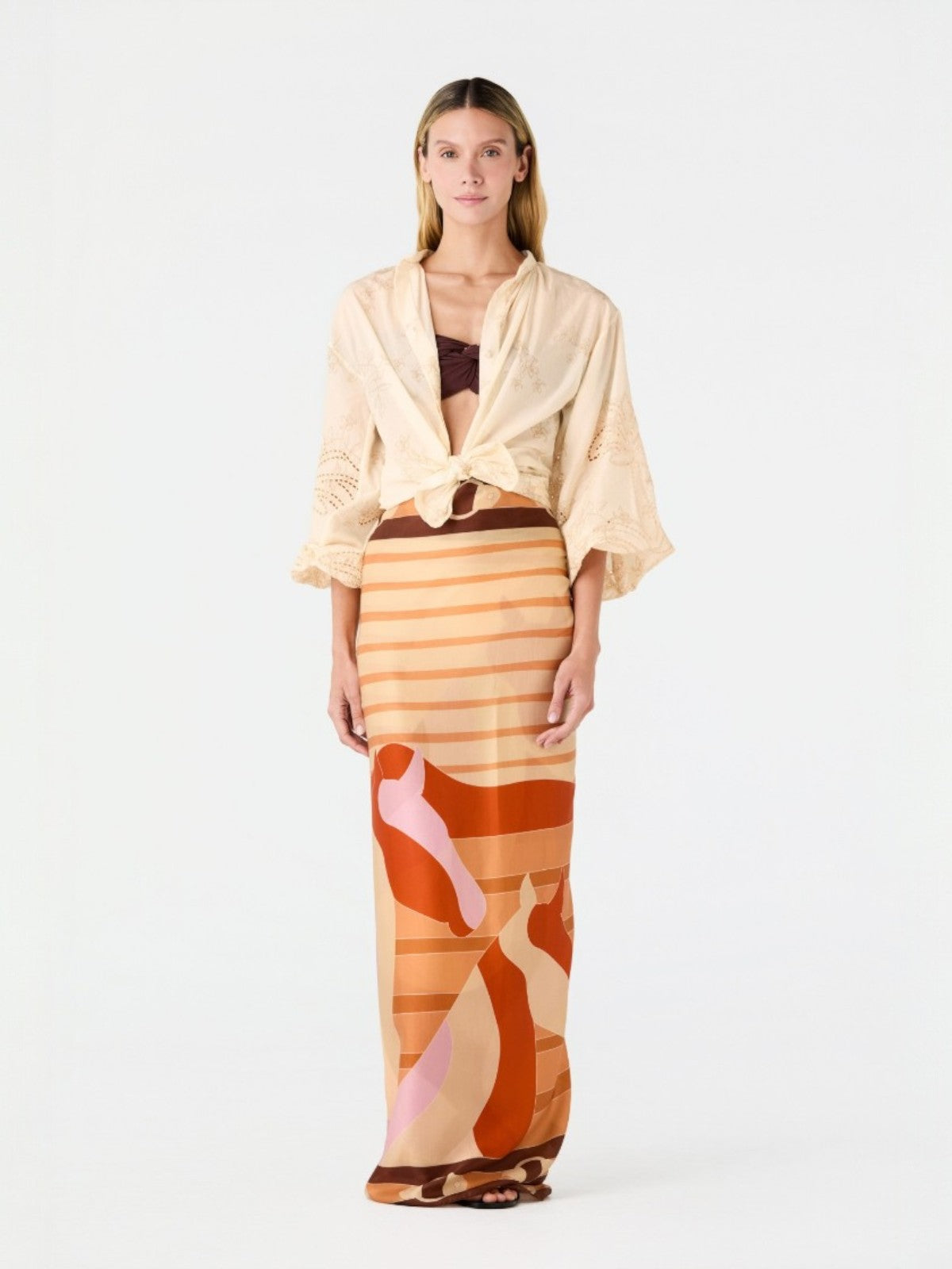 De La Falaise Cotton Silk Sarong | Orange Horses De La Falaise Cotton Silk Sarong | Orange Horses - Fashionkind