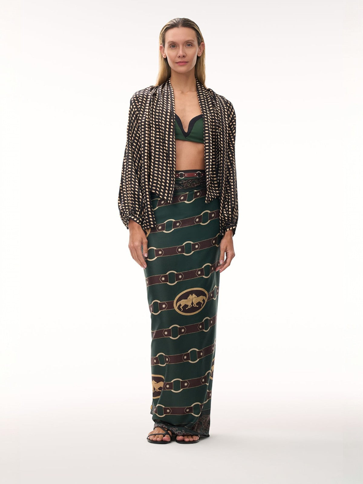 De La Falaise Cotton Silk Sarong | Green Horse Reins De La Falaise Cotton Silk Sarong | Green Horse Reins