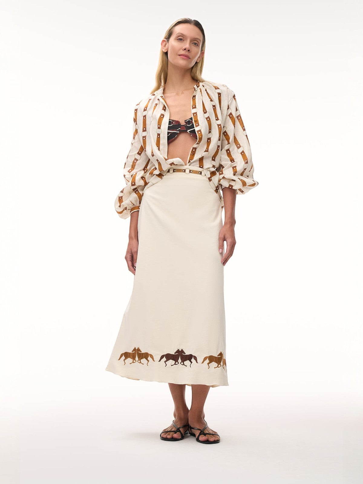 El Carmen Embroidered Canvas Midi Skirt | Ivory El Carmen Embroidered Canvas Midi Skirt | Ivory