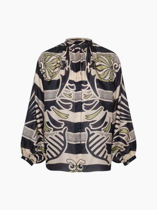 Don Simon Cotton Silk Blouse | Navy Ornament Stripes