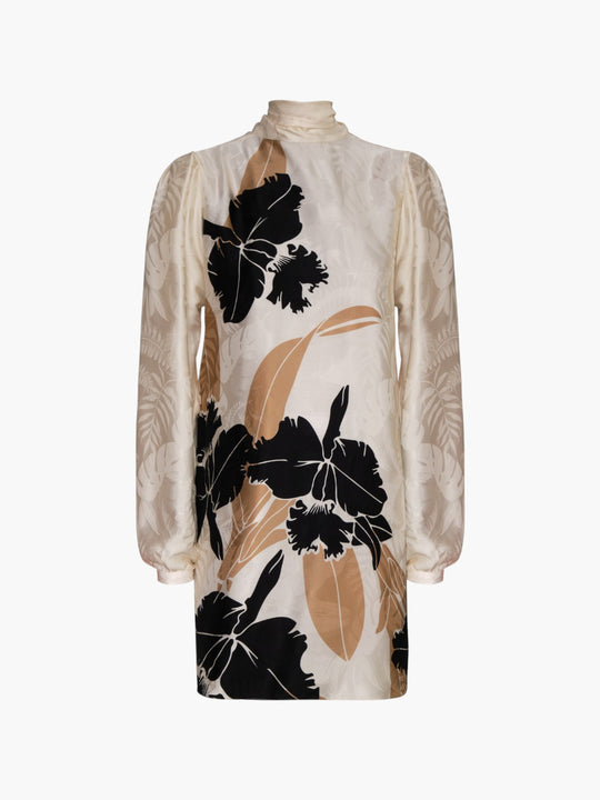 El Real Silk Jacquard Mini Dress | Black Orchids