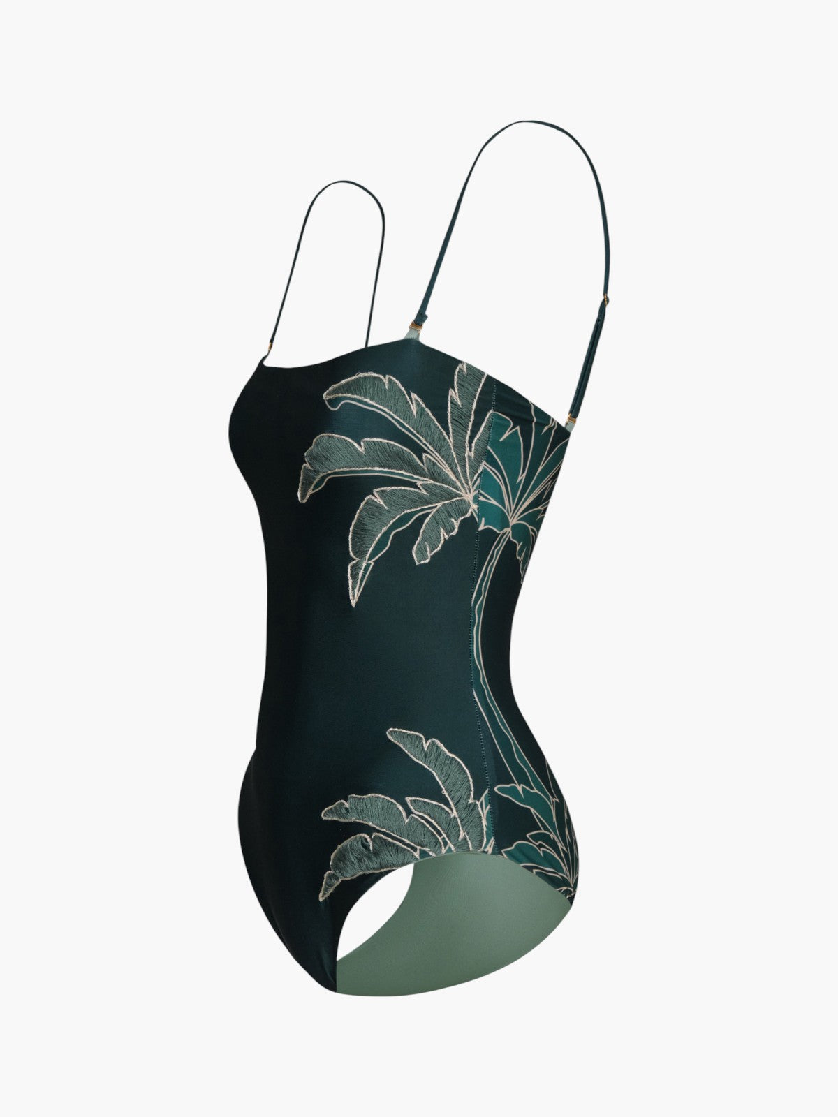 Esteros Hand Embroidered One Piece | Aquamarine Palms/Metallic Mint Esteros Hand Embroidered One Piece | Aquamarine Palms/Metallic Mint