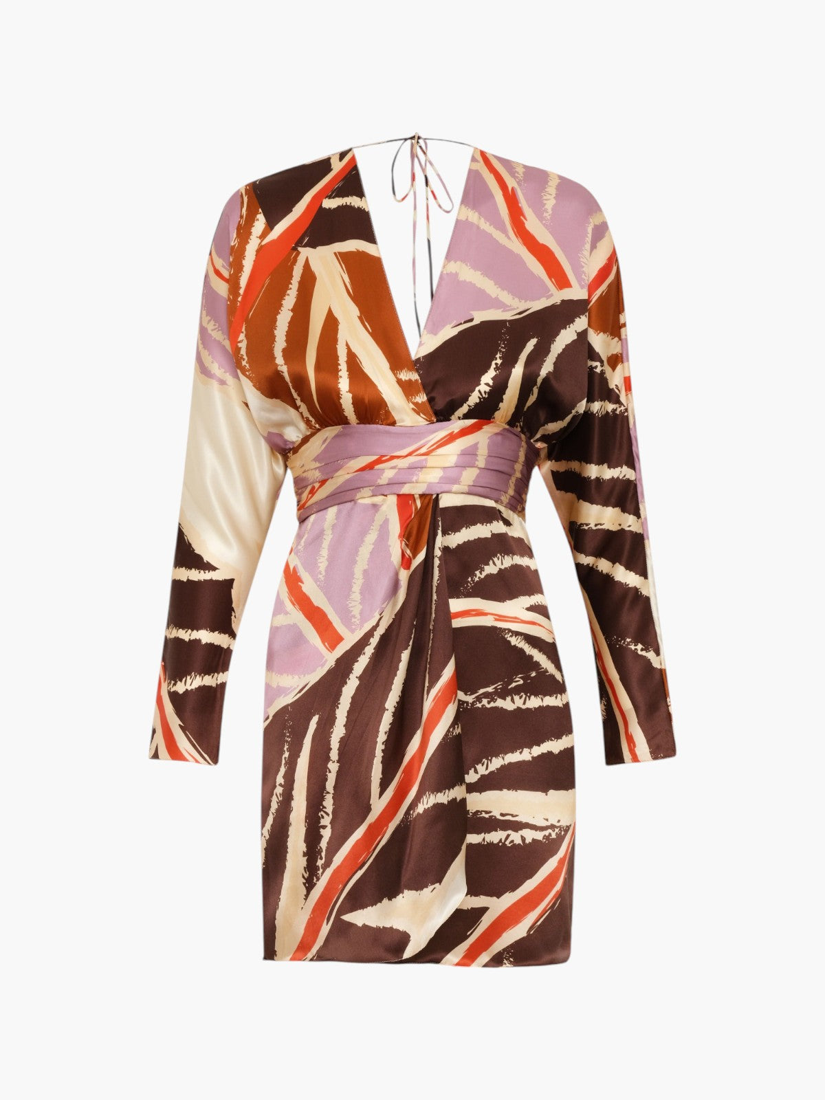 Grecia Satin Silk Mini Dress | Lilac Platanera Leaves Grecia Satin Silk Mini Dress | Lilac Platanera Leaves - Fashionkind