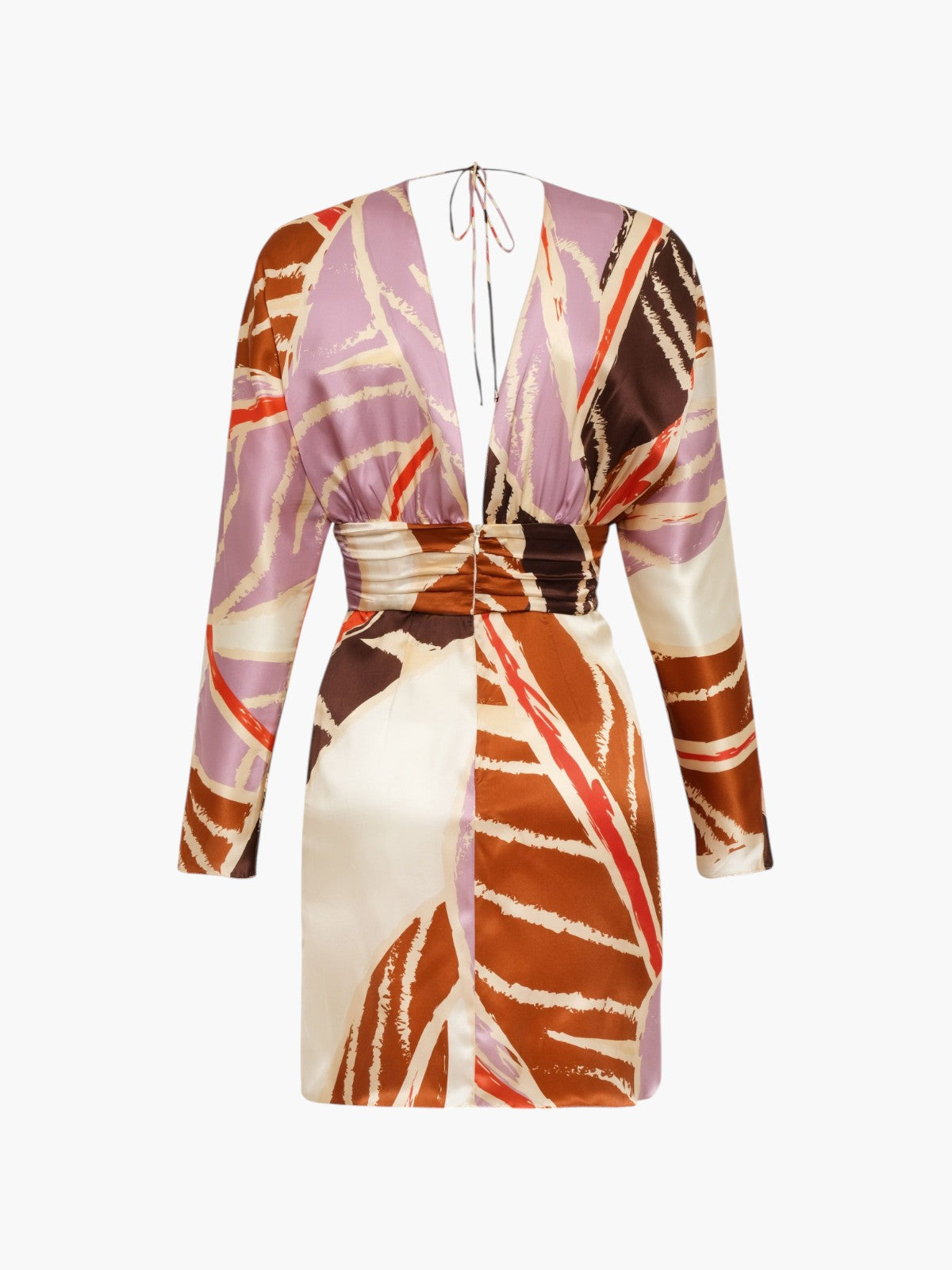 Grecia Satin Silk Mini Dress | Lilac Platanera Leaves Grecia Satin Silk Mini Dress | Lilac Platanera Leaves - Fashionkind
