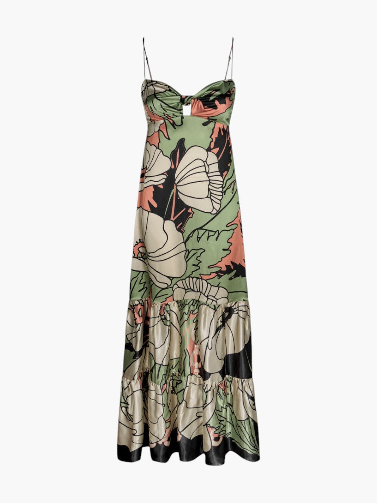 Julieta Satin Silk Maxi Dress | Sage Gladiolos Garden Julieta Satin Silk Maxi Dress | Sage Gladiolos Garden - Fashionkind