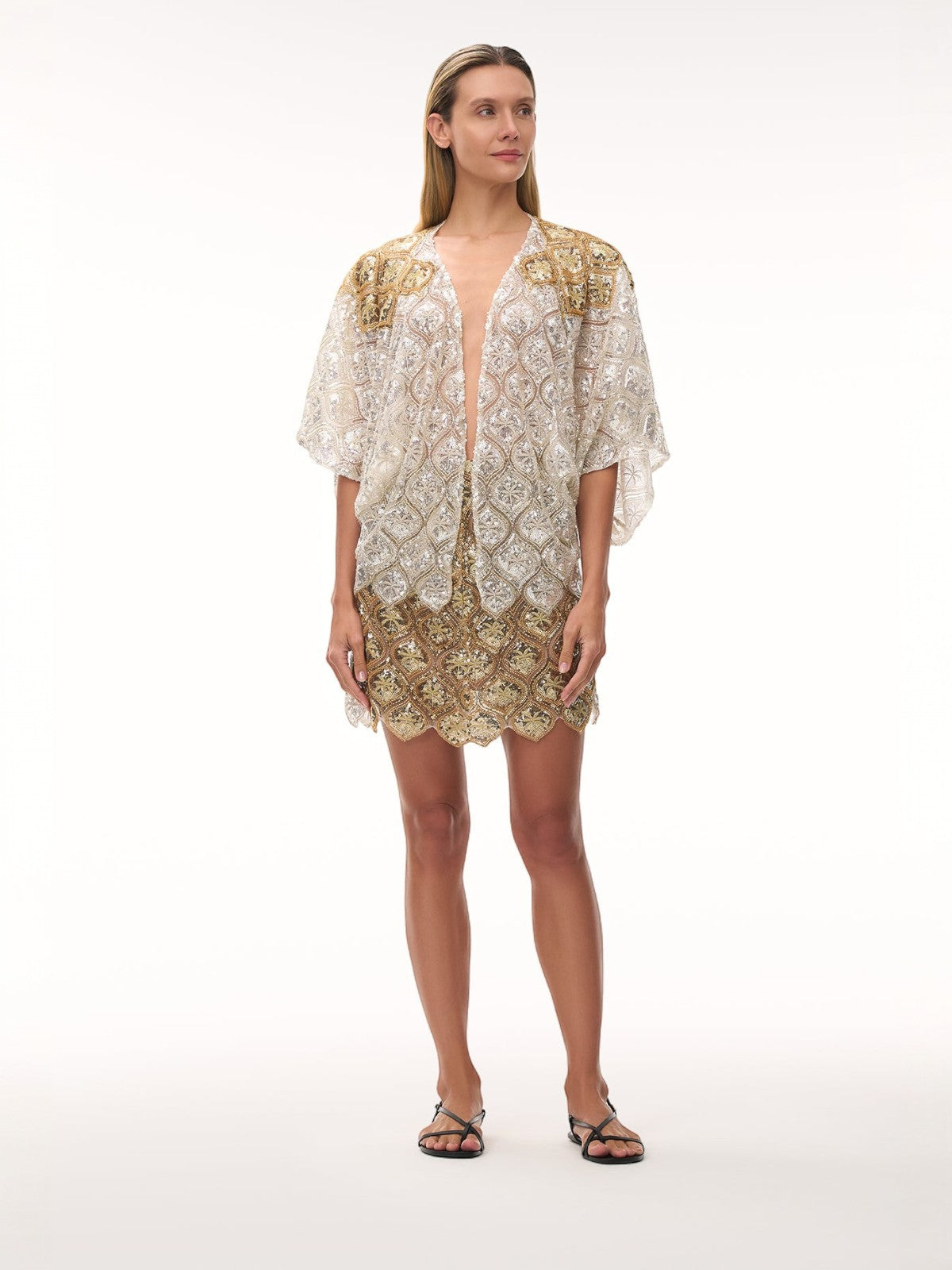 La Santamaria Palms Sequined Mini Coat | Silver & Gold La Santamaria Palms Sequined Mini Coat | Silver & Gold