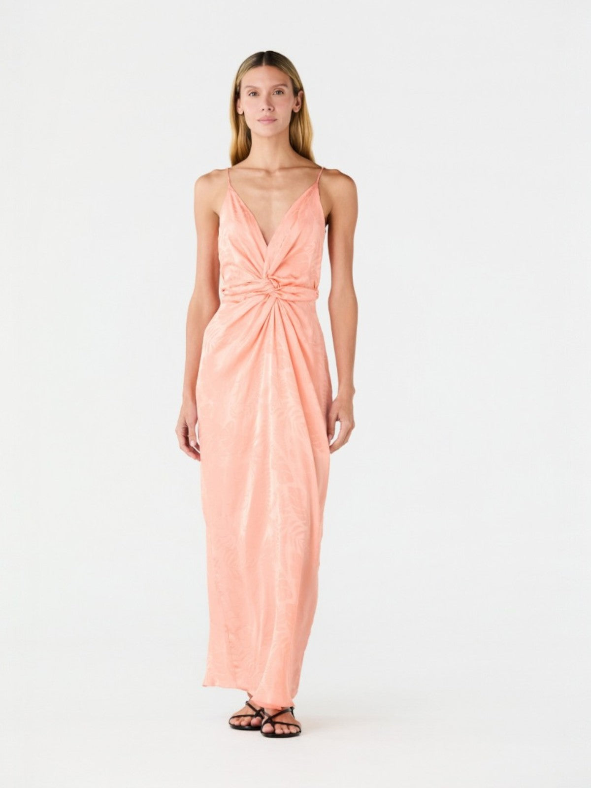 Macarena Silk Jacquard Midi Dress | Peach Macarena Silk Jacquard Midi Dress | Peach - Fashionkind