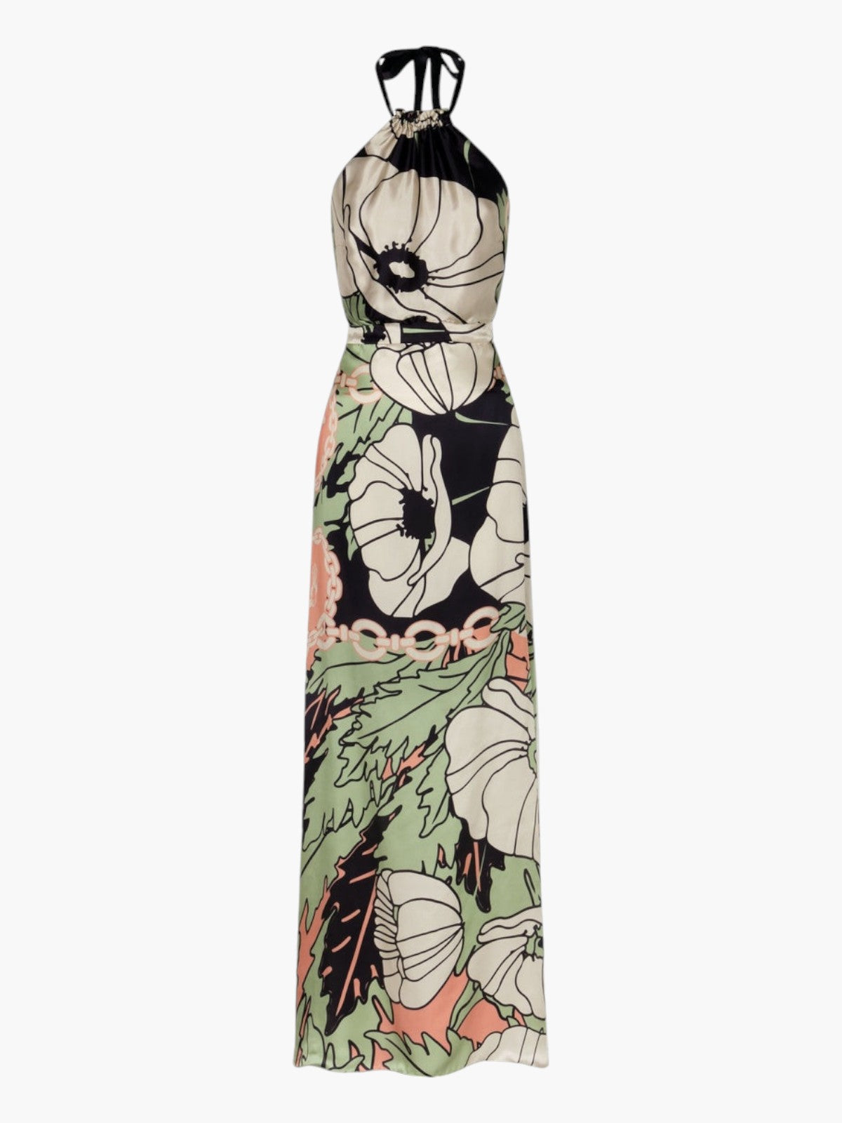 Magdalena Satin Silk Maxi Dress | Sage Gladiolos Garden Magdalena Satin Silk Maxi Dress | Sage Gladiolos Garden - Fashionkind
