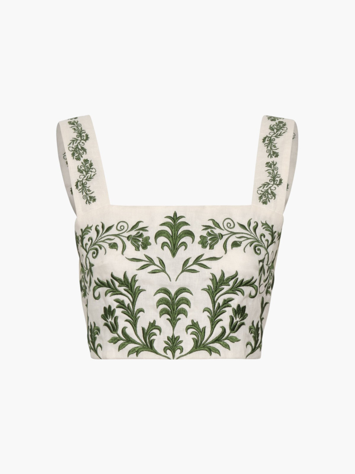 Marimba Embroidered Linen Top | Ivory Green Buganvilias Marimba Embroidered Linen Top | Ivory Green Buganvilias - Fashionkind