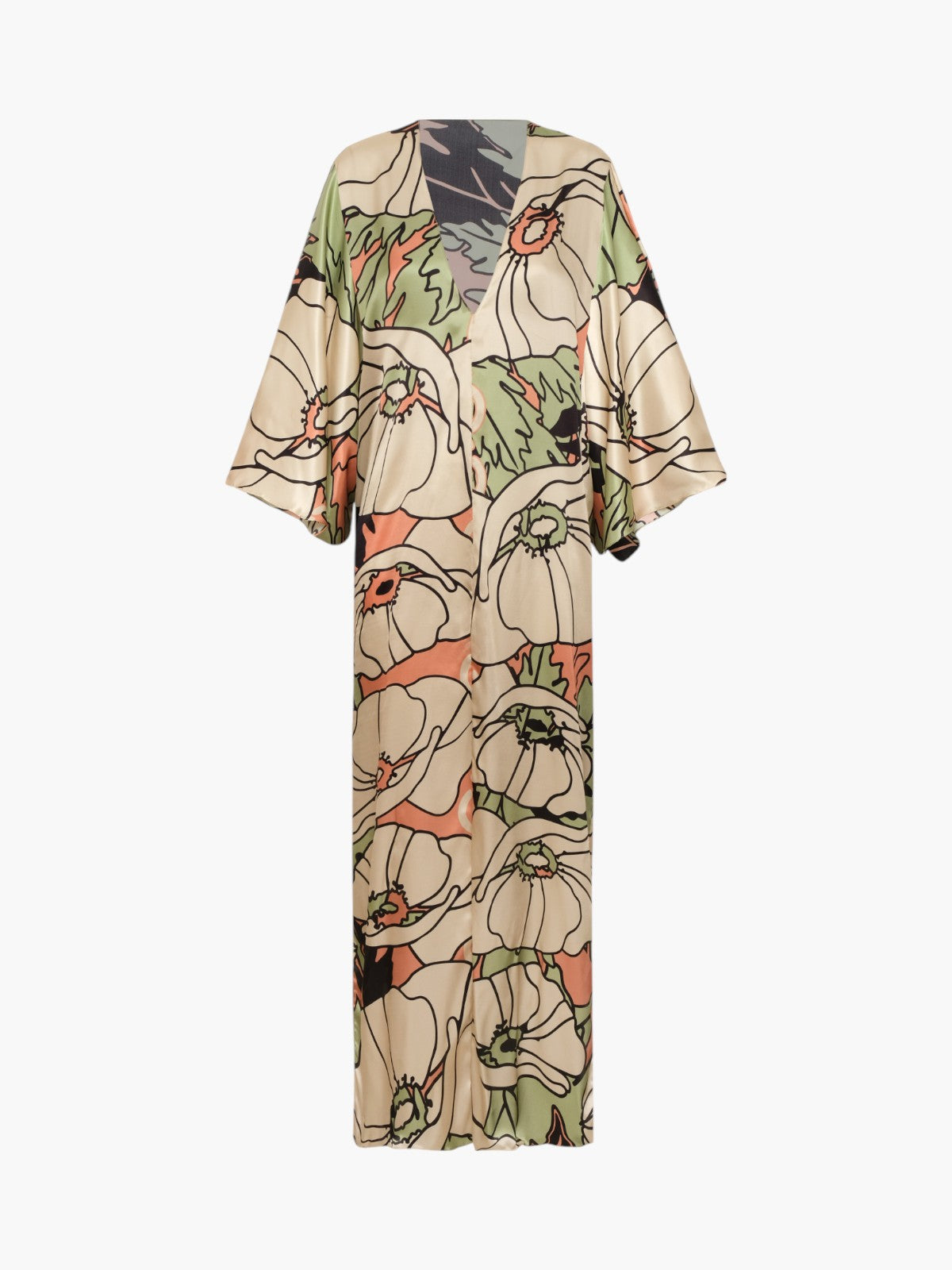 Mercedes Satin Silk Closed Tunic | Sage Gladiolos Garden Mercedes Satin Silk Closed Tunic | Sage Gladiolos Garden - Fashionkind