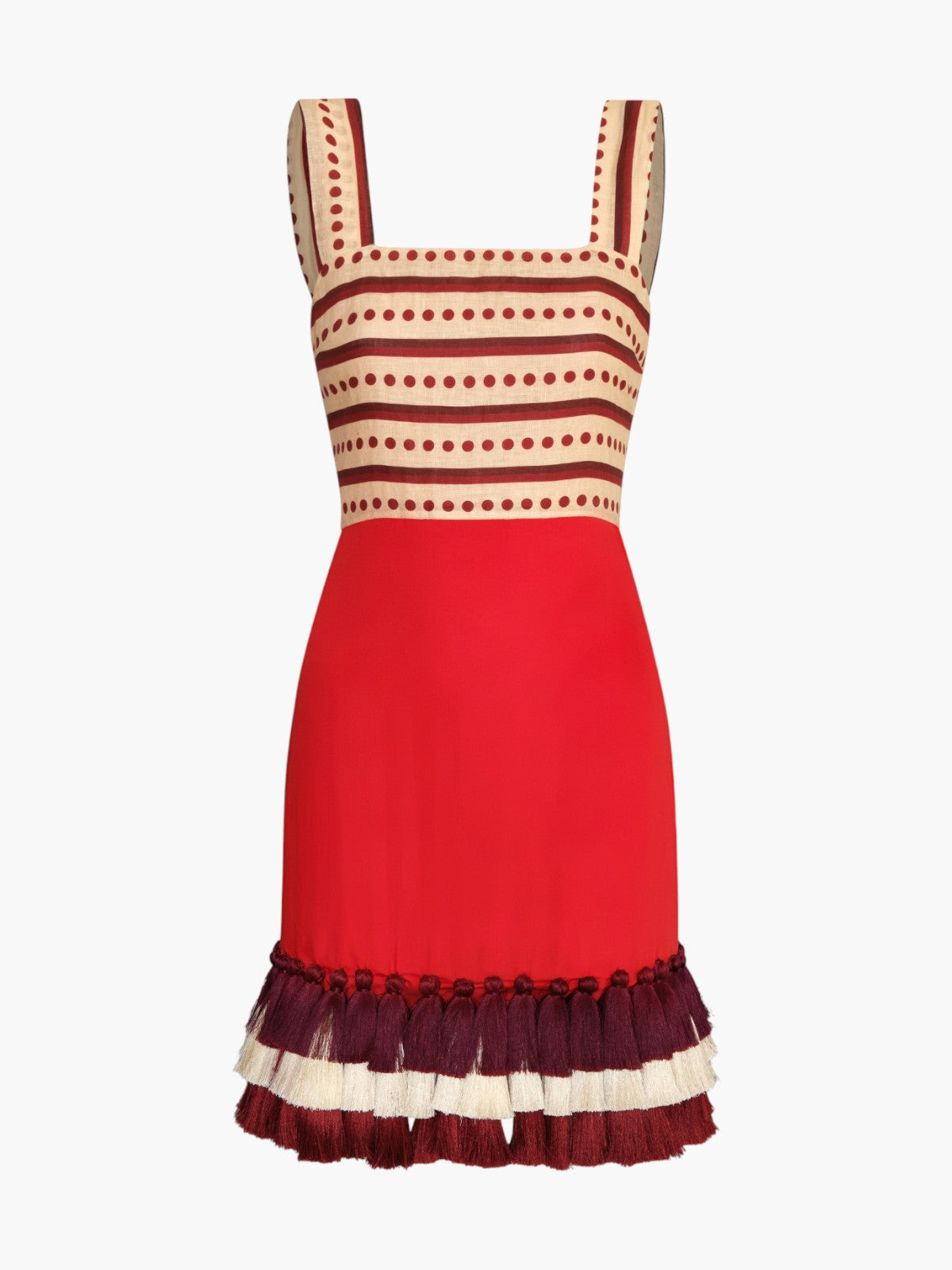 Micaela Linen Mini Dress | Red Stripes & Handmade Wine Tassels Micaela Linen Mini Dress | Red Stripes & Handmade Wine Tassels - Fashionkind