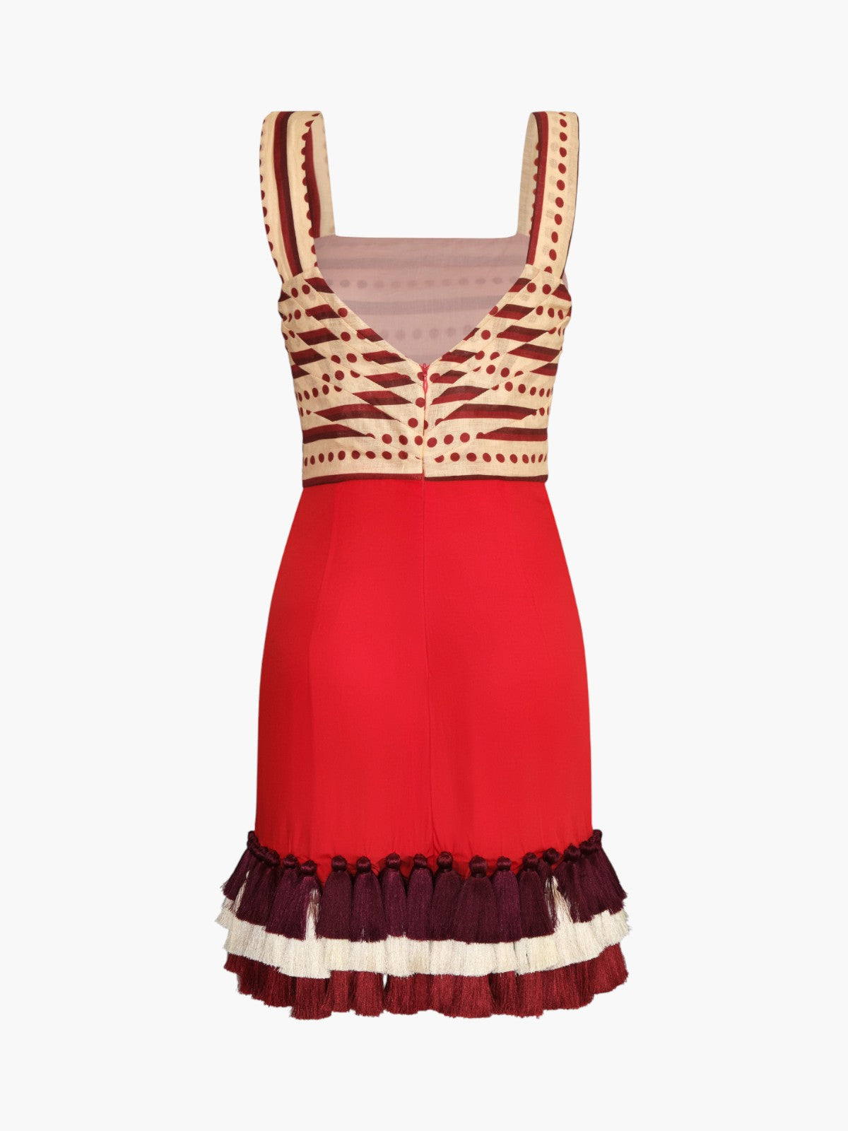 Micaela Linen Mini Dress | Red Stripes & Handmade Wine Tassels Micaela Linen Mini Dress | Red Stripes & Handmade Wine Tassels - Fashionkind