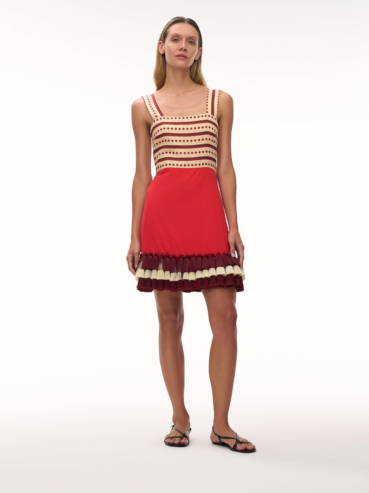 Micaela Linen Mini Dress | Red Stripes & Handmade Wine Tassels Micaela Linen Mini Dress | Red Stripes & Handmade Wine Tassels - Fashionkind