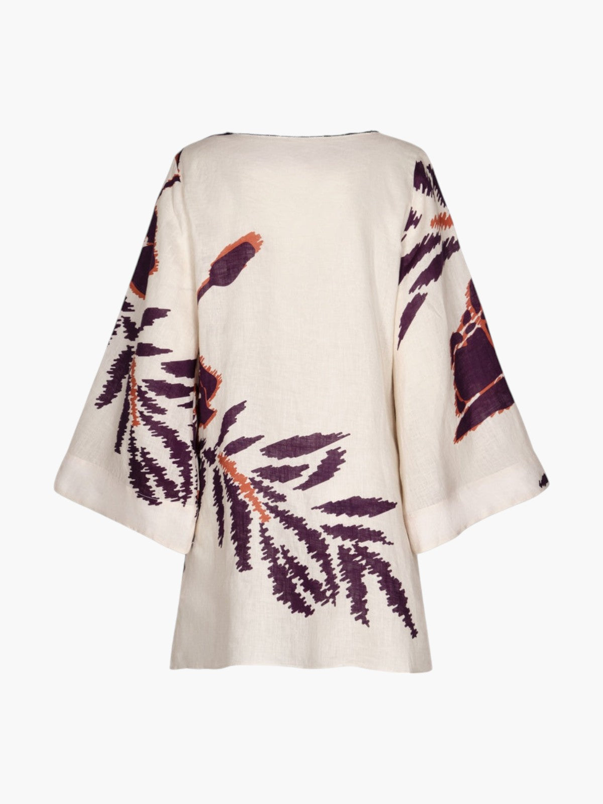 Nazare Linen Mini Tunic Dress | Ecru/Purple Gladiolos Nazare Linen Mini Tunic Dress | Ecru/Purple Gladiolos - Fashionkind