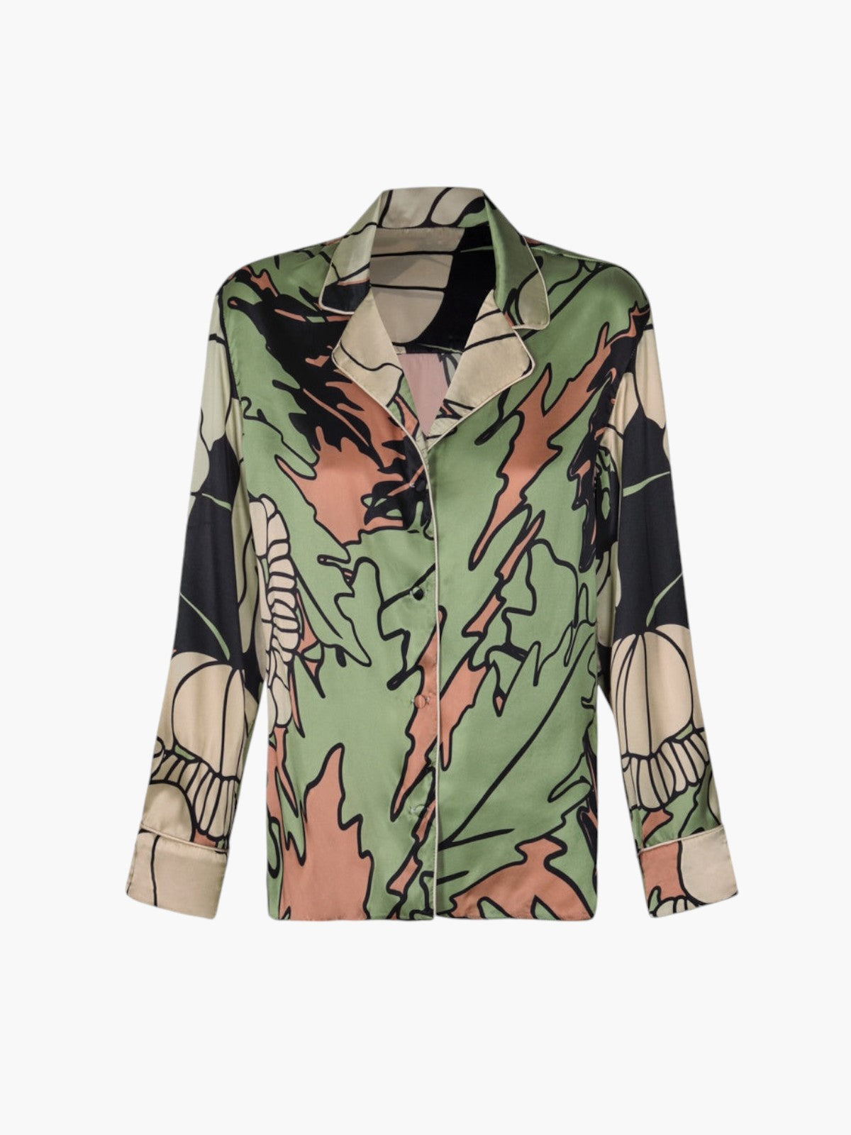 Noches De Luna Satin Silk Shirt | Sage Gladiolos Garden Noches De Luna Satin Silk Shirt | Sage Gladiolos Garden - Fashionkind