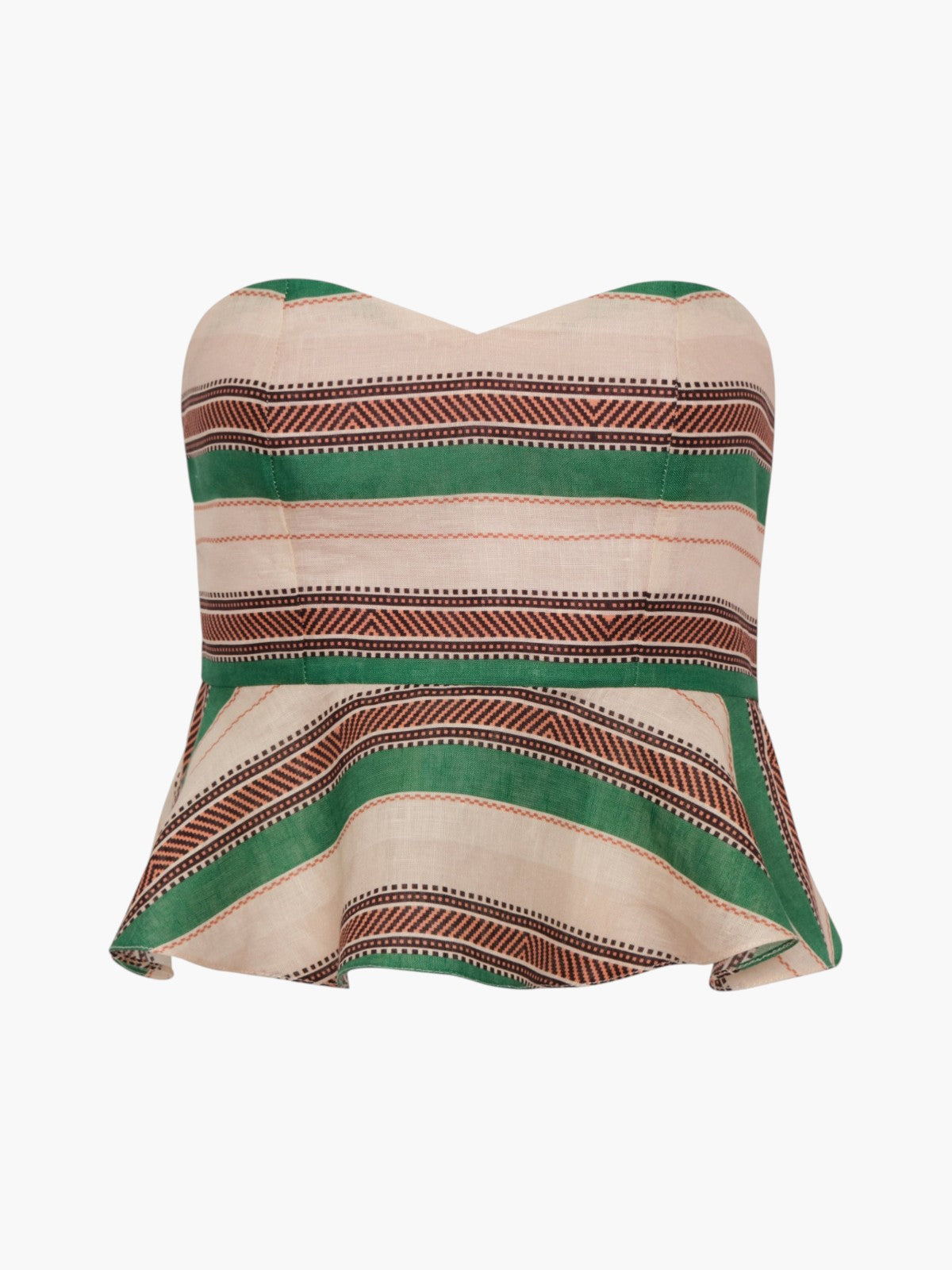 Peplum Linen Top | Green Artisanal Stripes Peplum Linen Top | Green Artisanal Stripes - Fashionkind