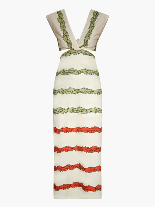 Quinto Sol Cotton Midi Dress | Ivory Striped Helechos