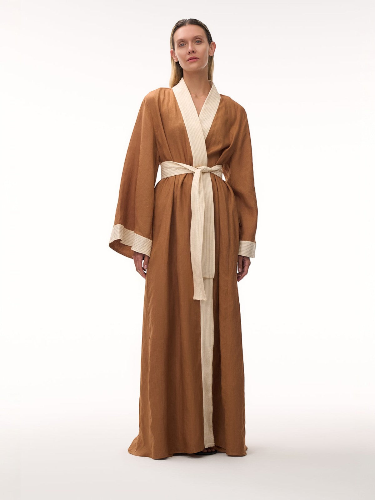 Rafaela Linen Kaftan | Brown & Ivory Rafaela Linen Kaftan | Brown & Ivory