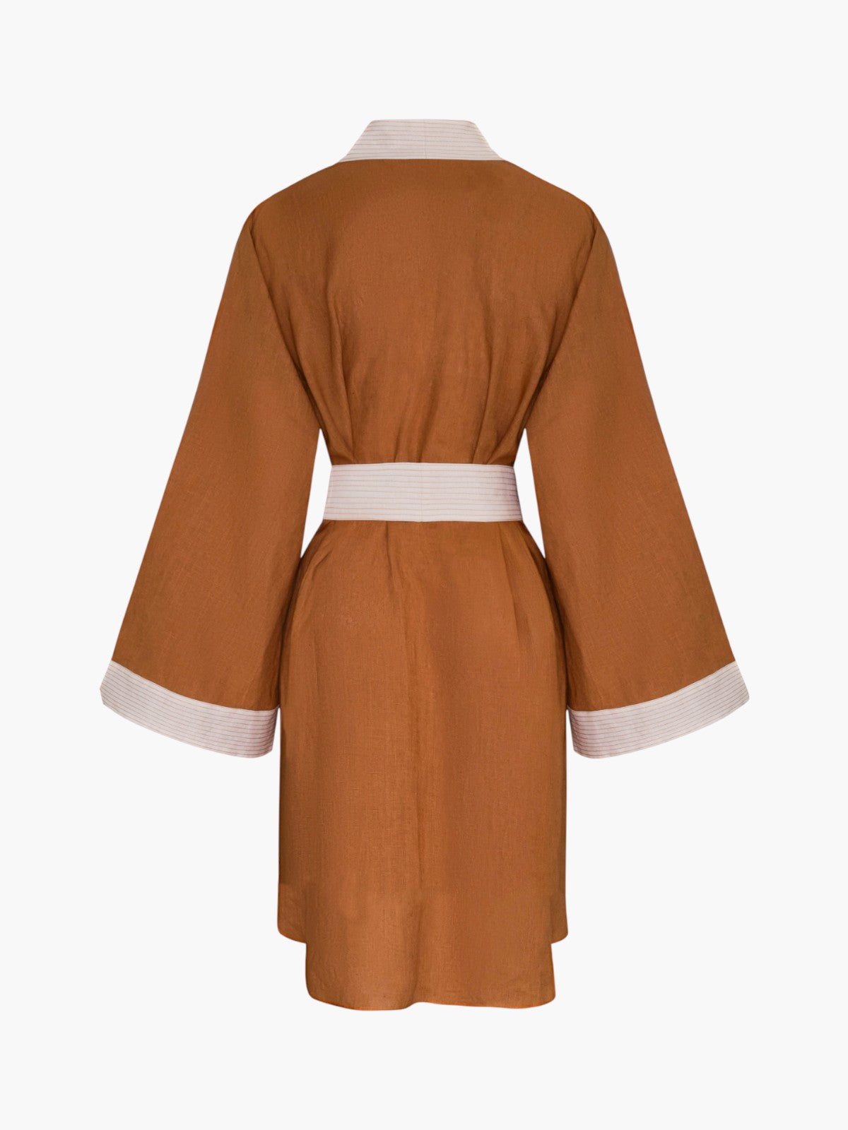 Rafaela Mini Linen Kaftan | Brown & Ivory Rafaela Mini Linen Kaftan | Brown & Ivory