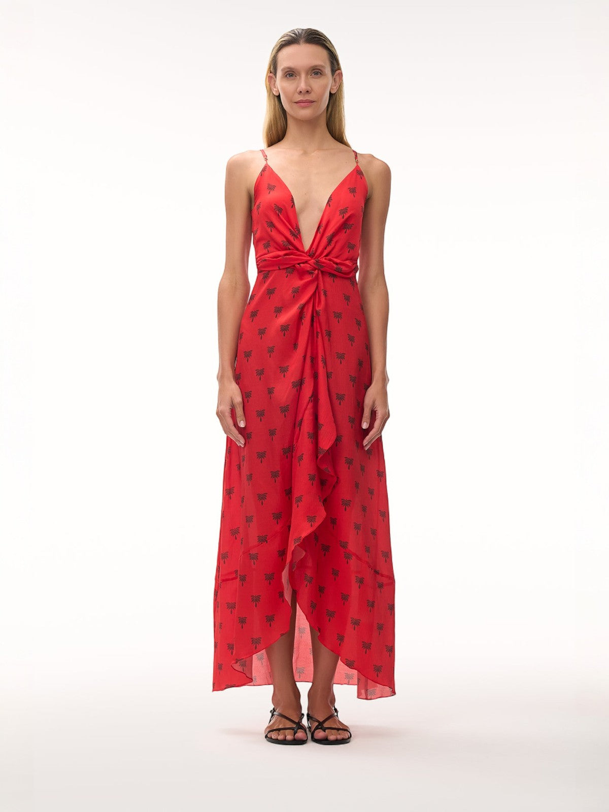 Sabina Martellato Silk Midi Dress | Red Polka Palms Sabina Martellato Silk Midi Dress | Red Polka Palms