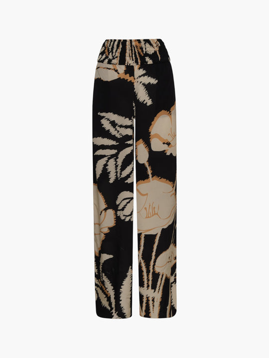 San Cipriano Crepe Chine Pants | Black/Beige Gladiolos