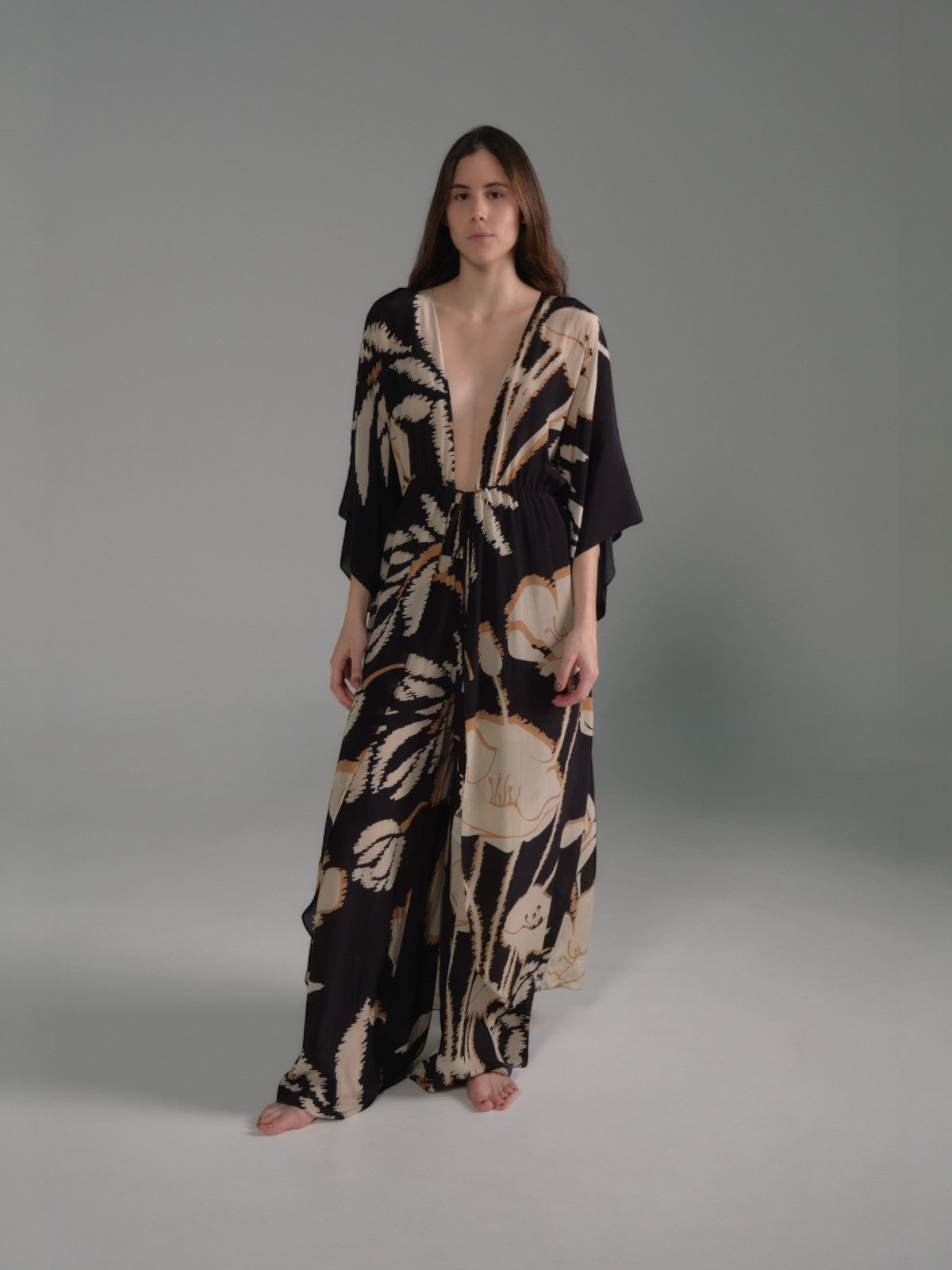 San Cipriano Crepe Chine Pants | Black/Beige Gladiolos San Cipriano Crepe Chine Pants | Black/Beige Gladiolos - Fashionkind
