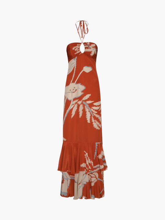 Sevillana Crepe Chine Dress | Orange Gladiolos