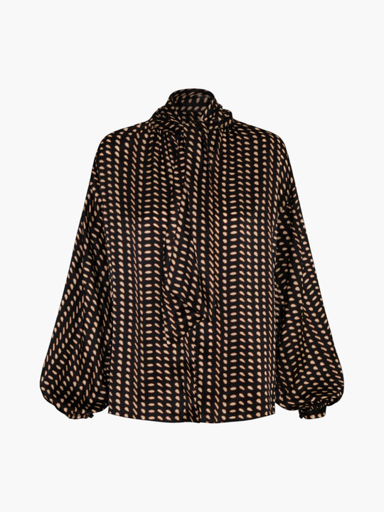 Simonetta Satin Silk Shirt | Black & Ivory Seeds