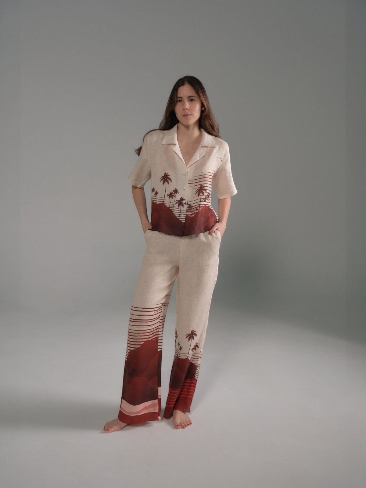 Tomaso Linen Shirt | Red Tropical Landscape Tomaso Linen Shirt | Red Tropical Landscape