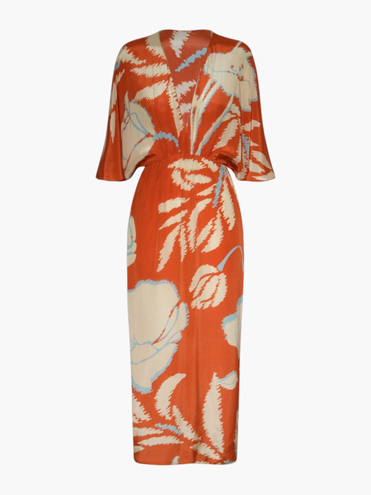 Topacio Crepe Chine Tunic Dress | Orange Gladiolos