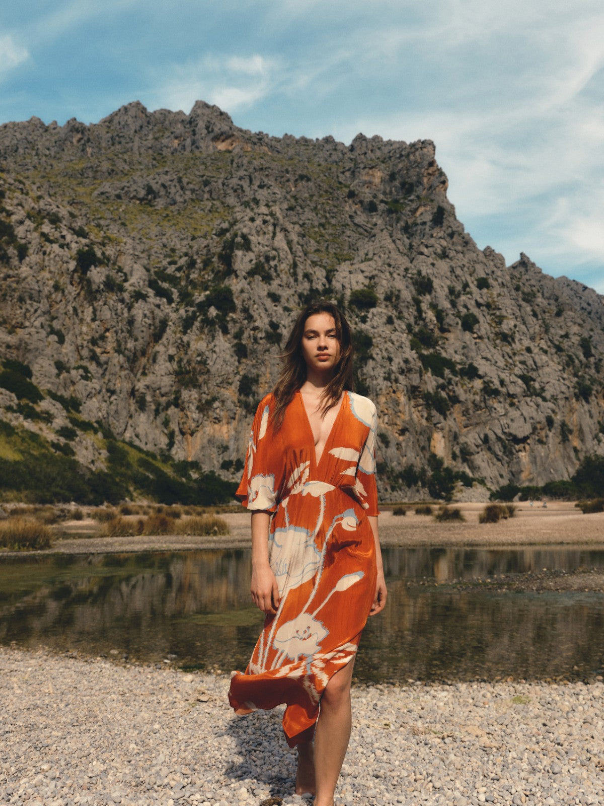 Topacio Crepe Chine Tunic Dress | Orange Gladiolos Topacio Crepe Chine Tunic Dress | Orange Gladiolos - Fashionkind