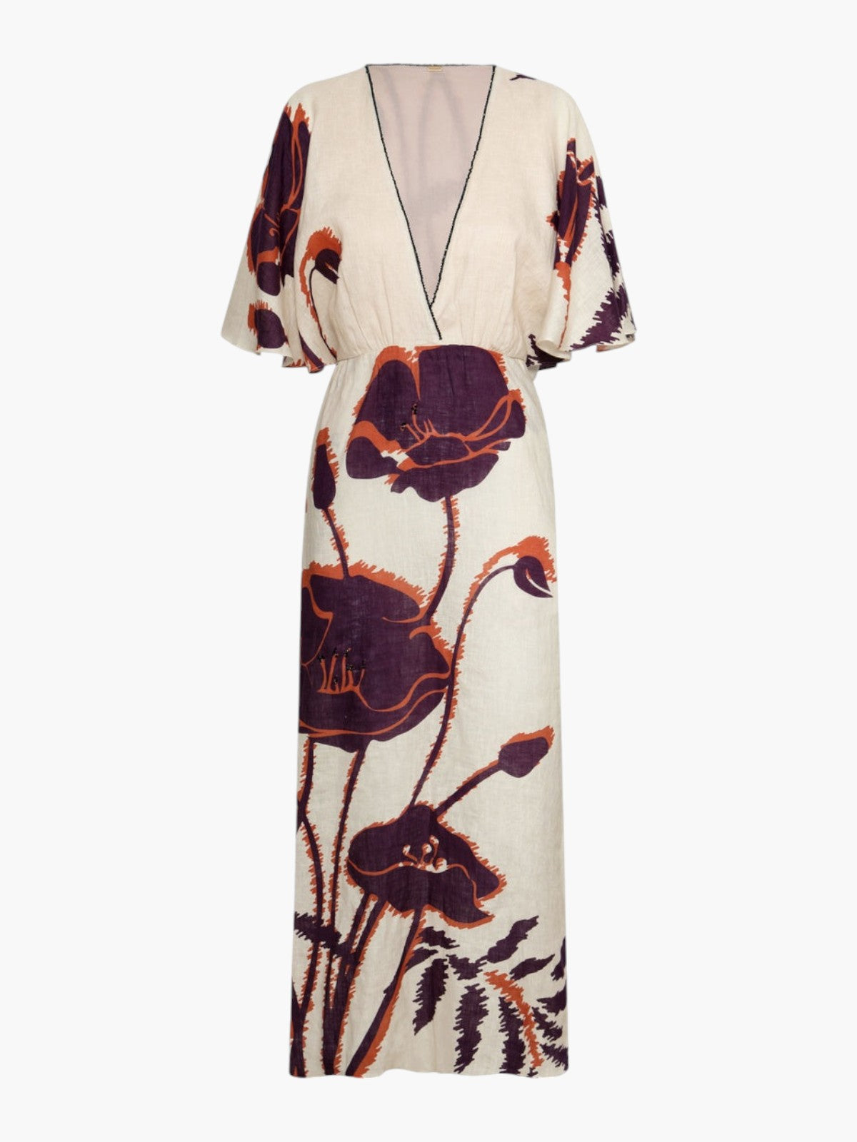 Juan de Dios | Topacio Linen Tunic Dress | Ecru/Purple Gladiolos