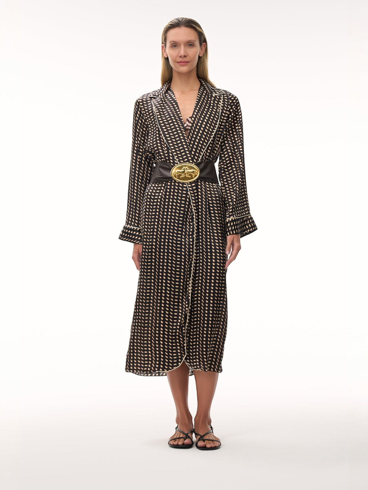 Western Satin Silk Kaftan | Black & Ivory Seeds Western Satin Silk Kaftan | Black & Ivory Seeds