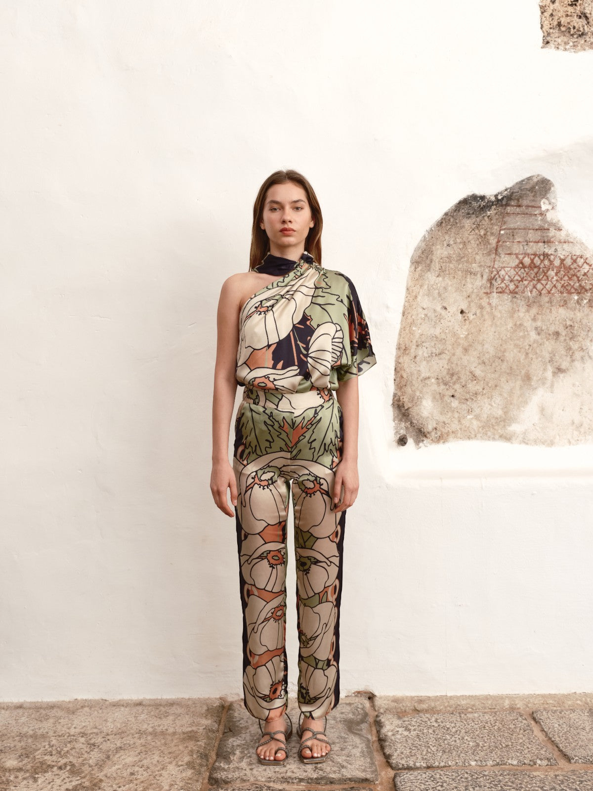 Chiminango Satin Silk Blouse | Sage Gladiolos Garden Chiminango Satin Silk Blouse | Sage Gladiolos Garden - Fashionkind