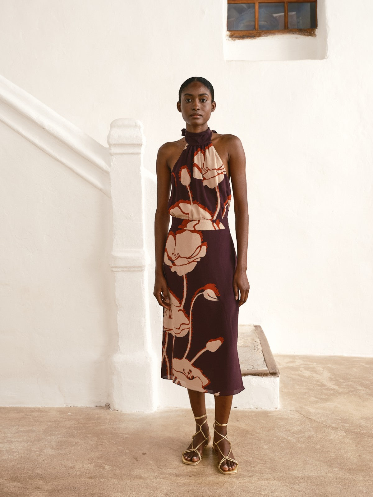 El Carmen Crepe Chine Midi Skirt | Purple Gladiolos El Carmen Crepe Chine Midi Skirt | Purple Gladiolos - Fashionkind