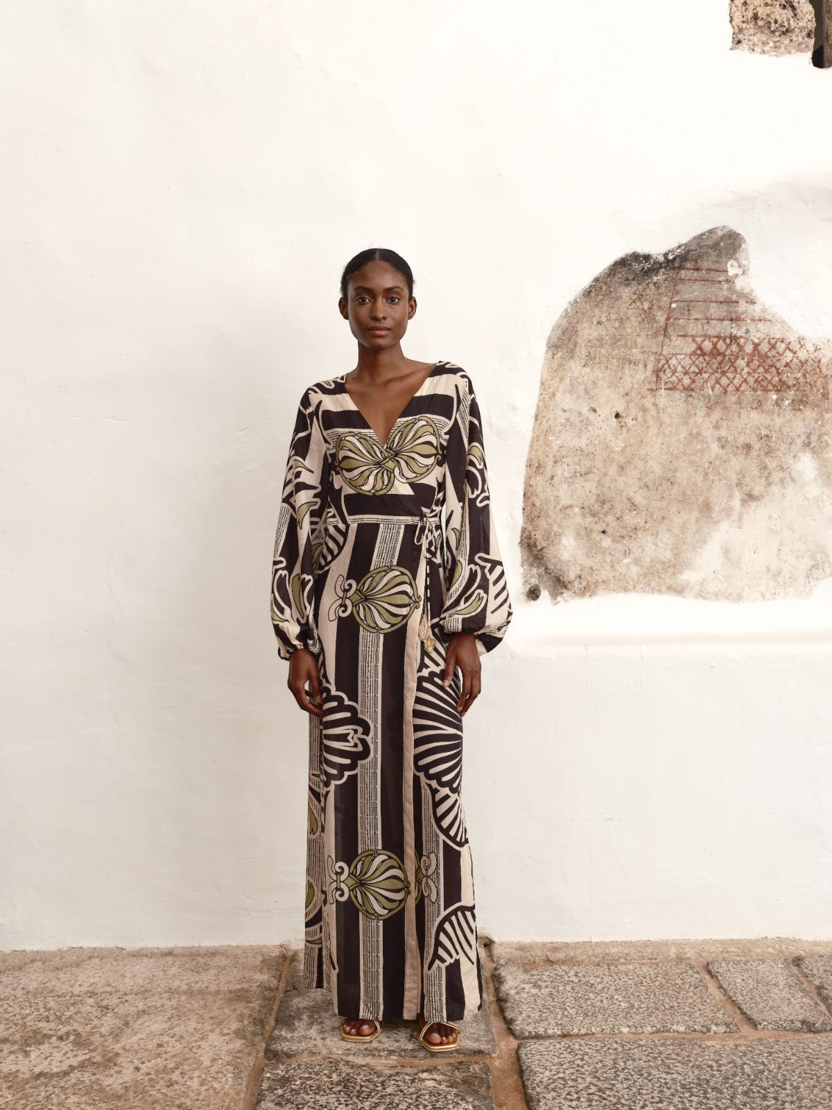 Hojarasca Cotton Silk Maxi Dress | Navy Ornament Stripes Hojarasca Cotton Silk Maxi Dress | Navy Ornament Stripes