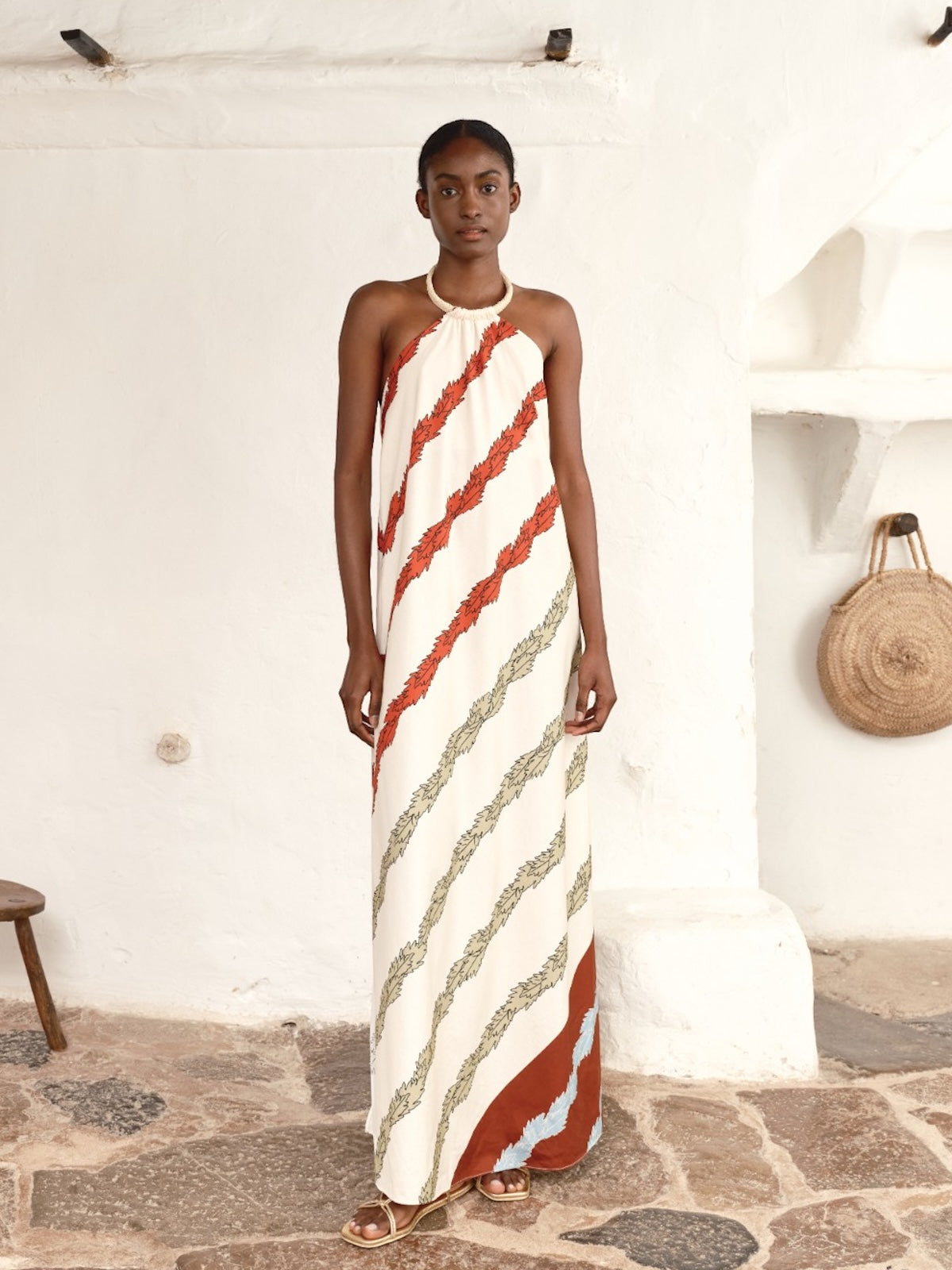 Ipanema Cotton Maxi Dress | Ivory Striped Helechos Ipanema Cotton Maxi Dress | Ivory Striped Helechos - Fashionkind