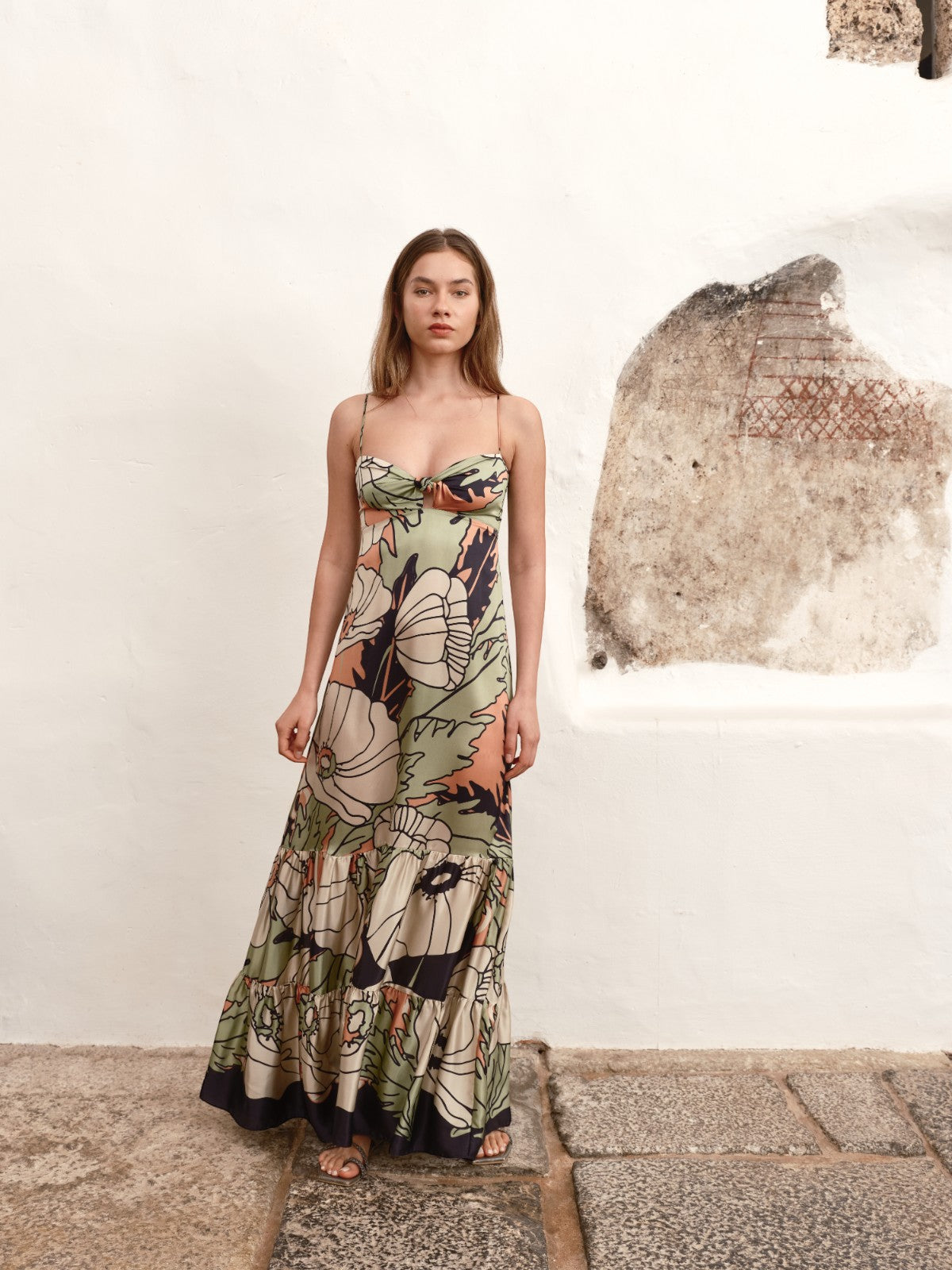 Julieta Satin Silk Maxi Dress | Sage Gladiolos Garden Julieta Satin Silk Maxi Dress | Sage Gladiolos Garden - Fashionkind
