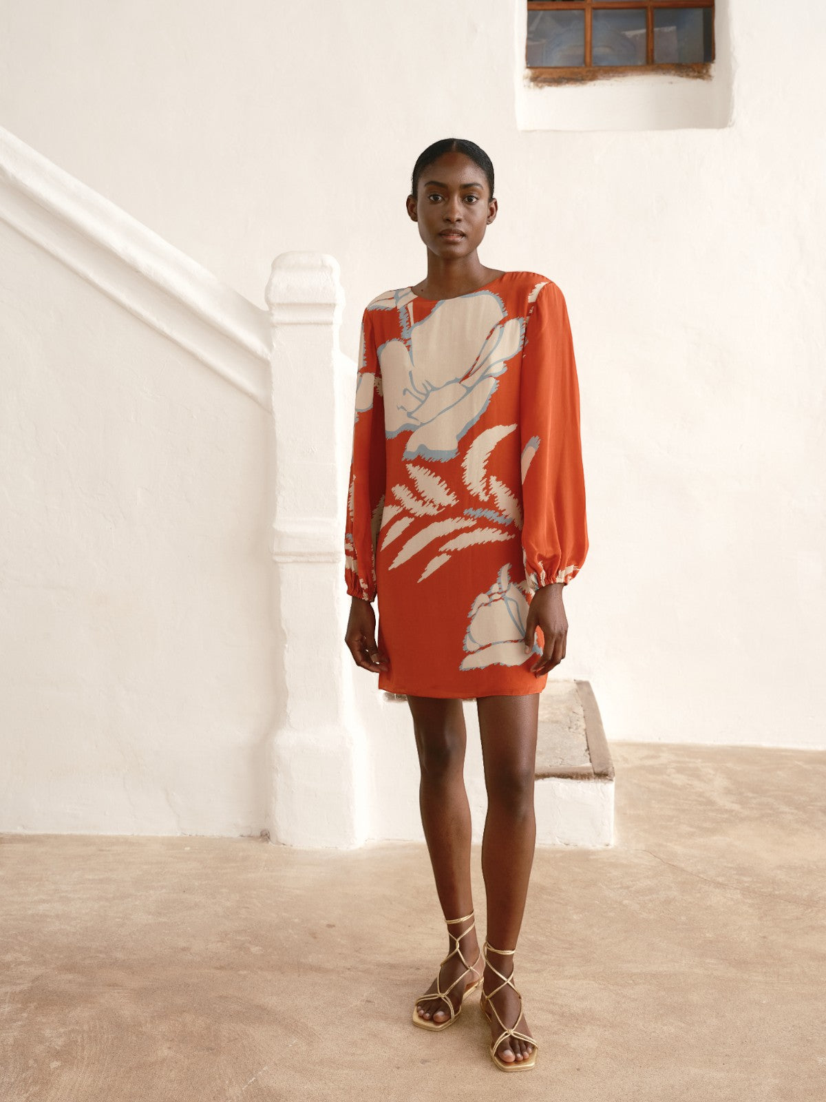 Lisboa Crepe Chine Mini Dress | Orange Gladiolos Lisboa Crepe Chine Mini Dress | Orange Gladiolos - Fashionkind