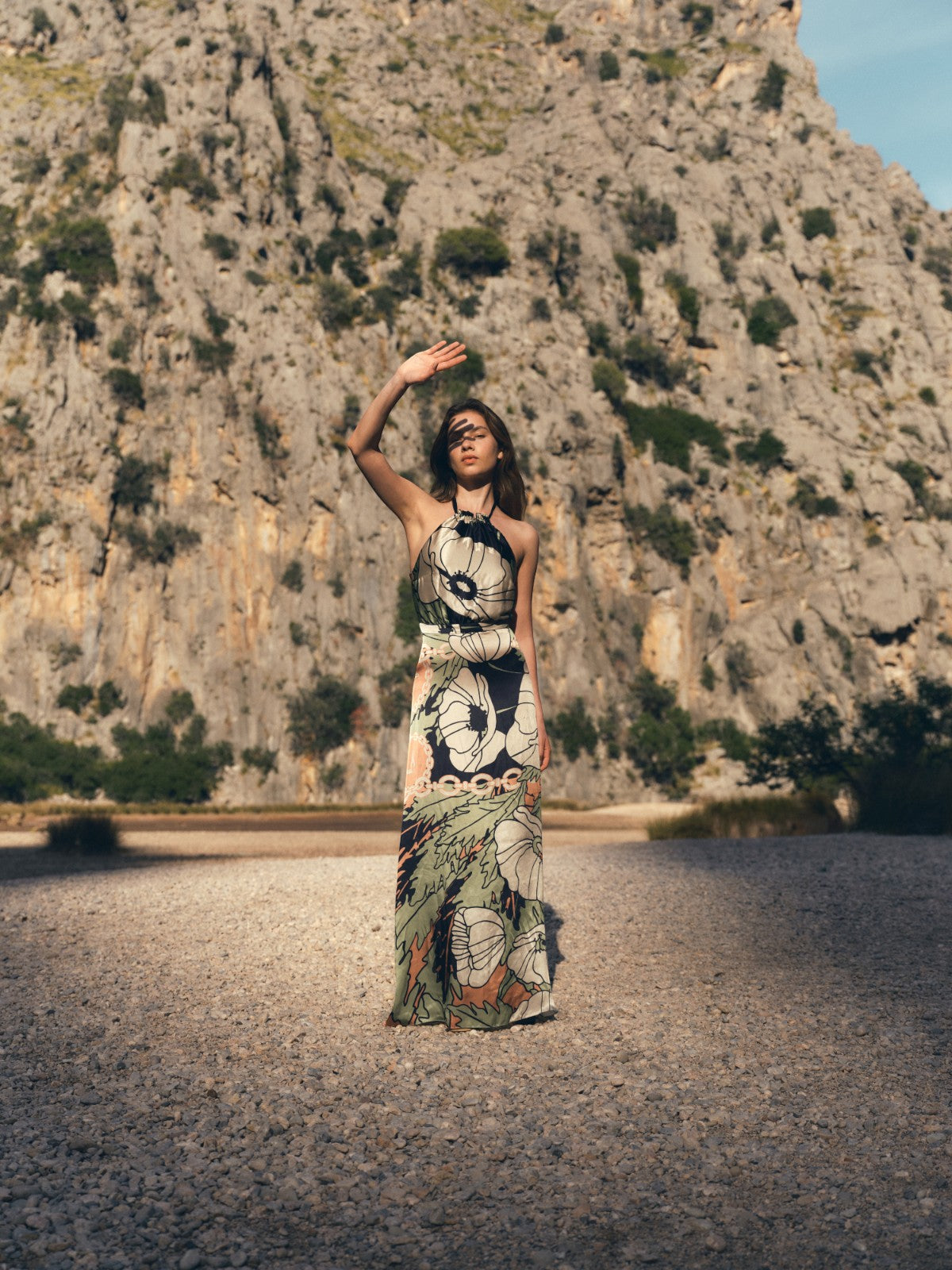 Magdalena Satin Silk Maxi Dress | Sage Gladiolos Garden Magdalena Satin Silk Maxi Dress | Sage Gladiolos Garden - Fashionkind