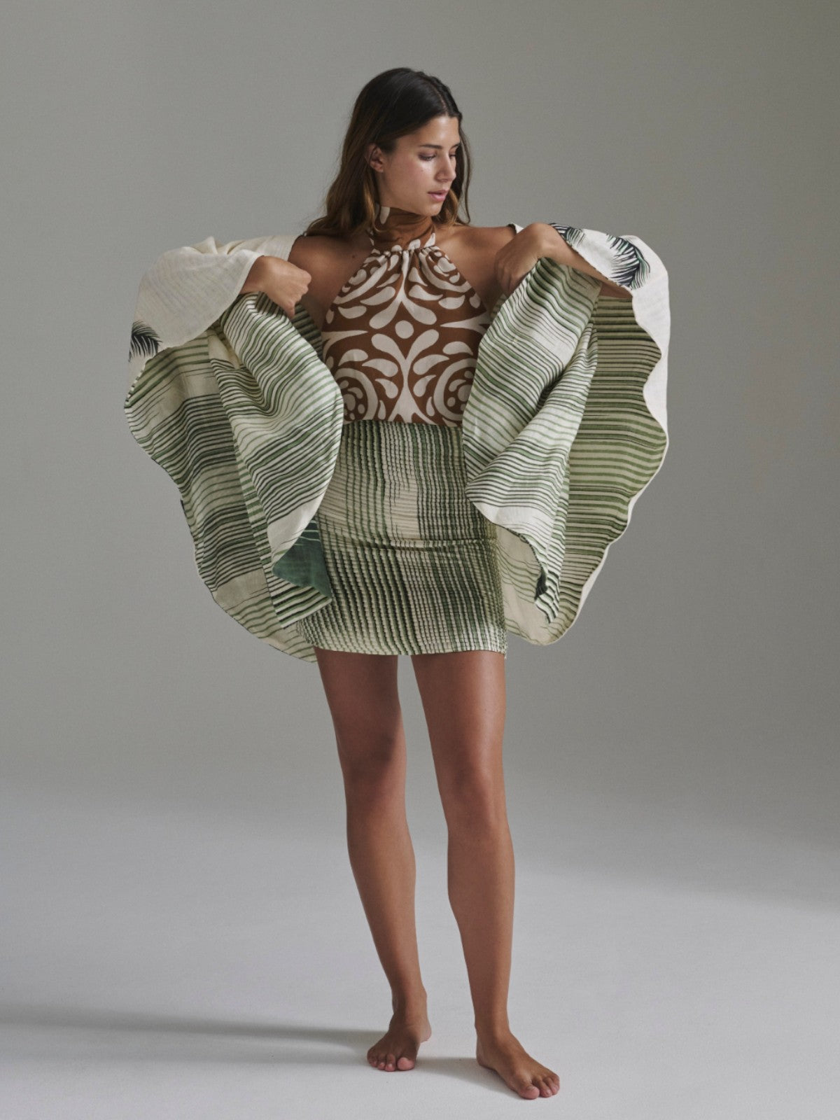 Bianca Pleated Linen Mini Skirt | Green Stripes Bianca Pleated Linen Mini Skirt | Green Stripes - Fashionkind