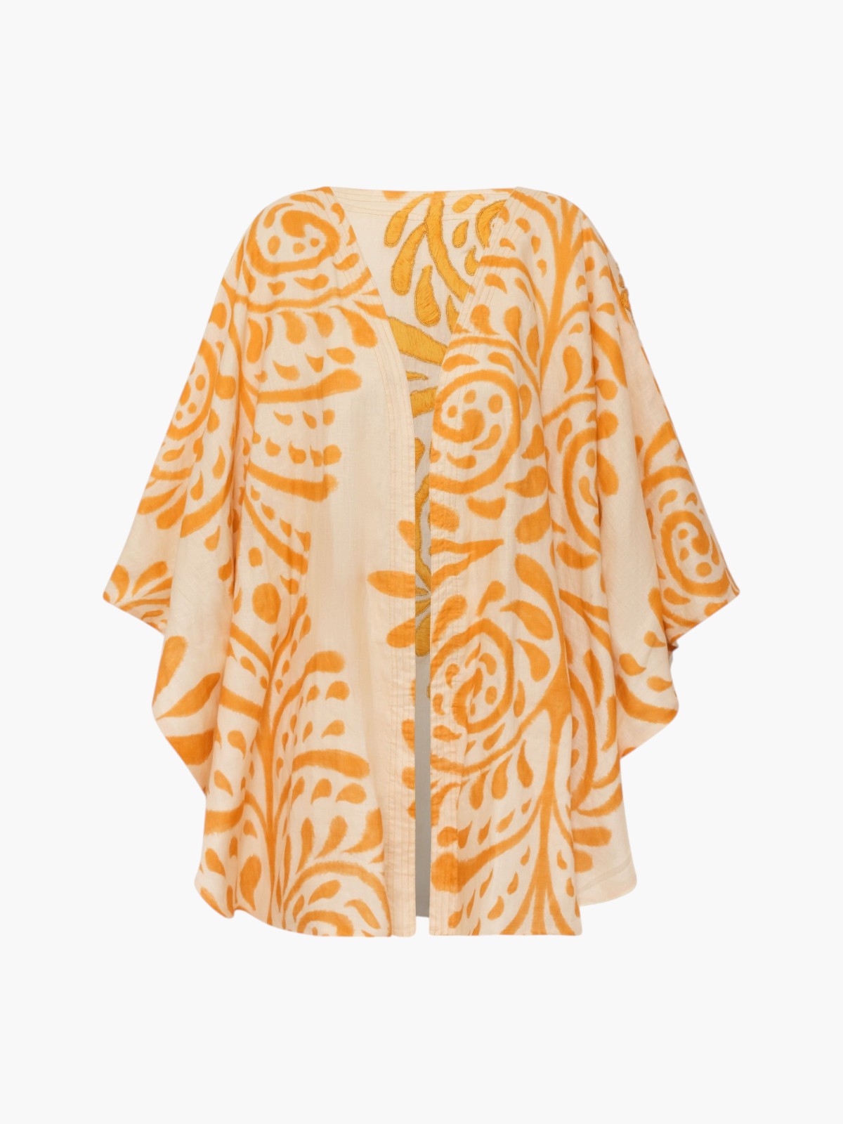 Cavalo Hand Embroidered Linen Poncho | Ecru Yellow Arabesque Cavalo Hand Embroidered Linen Poncho | Ecru Yellow Arabesque - Fashionkind