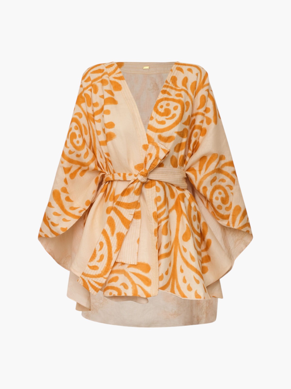 Cavalo Hand Embroidered Linen Poncho | Ecru Yellow Arabesque Cavalo Hand Embroidered Linen Poncho | Ecru Yellow Arabesque - Fashionkind