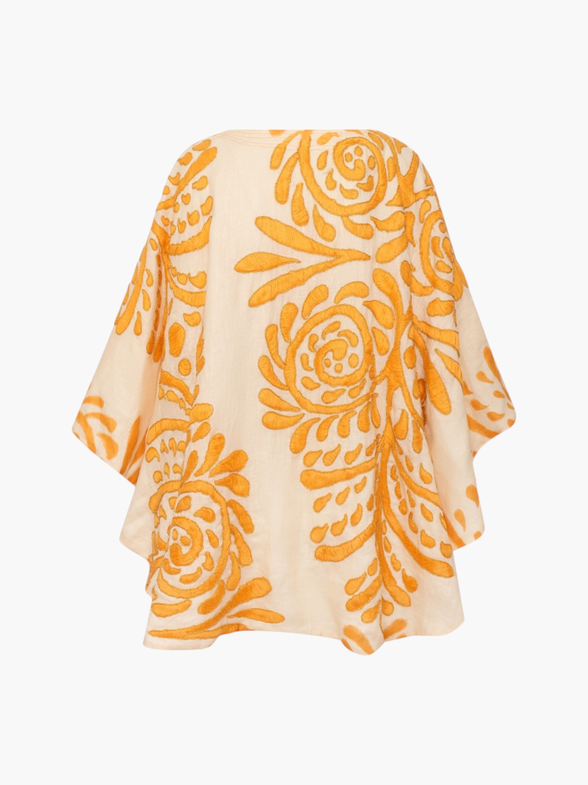 Cavalo Hand Embroidered Linen Poncho | Ecru Yellow Arabesque Cavalo Hand Embroidered Linen Poncho | Ecru Yellow Arabesque - Fashionkind