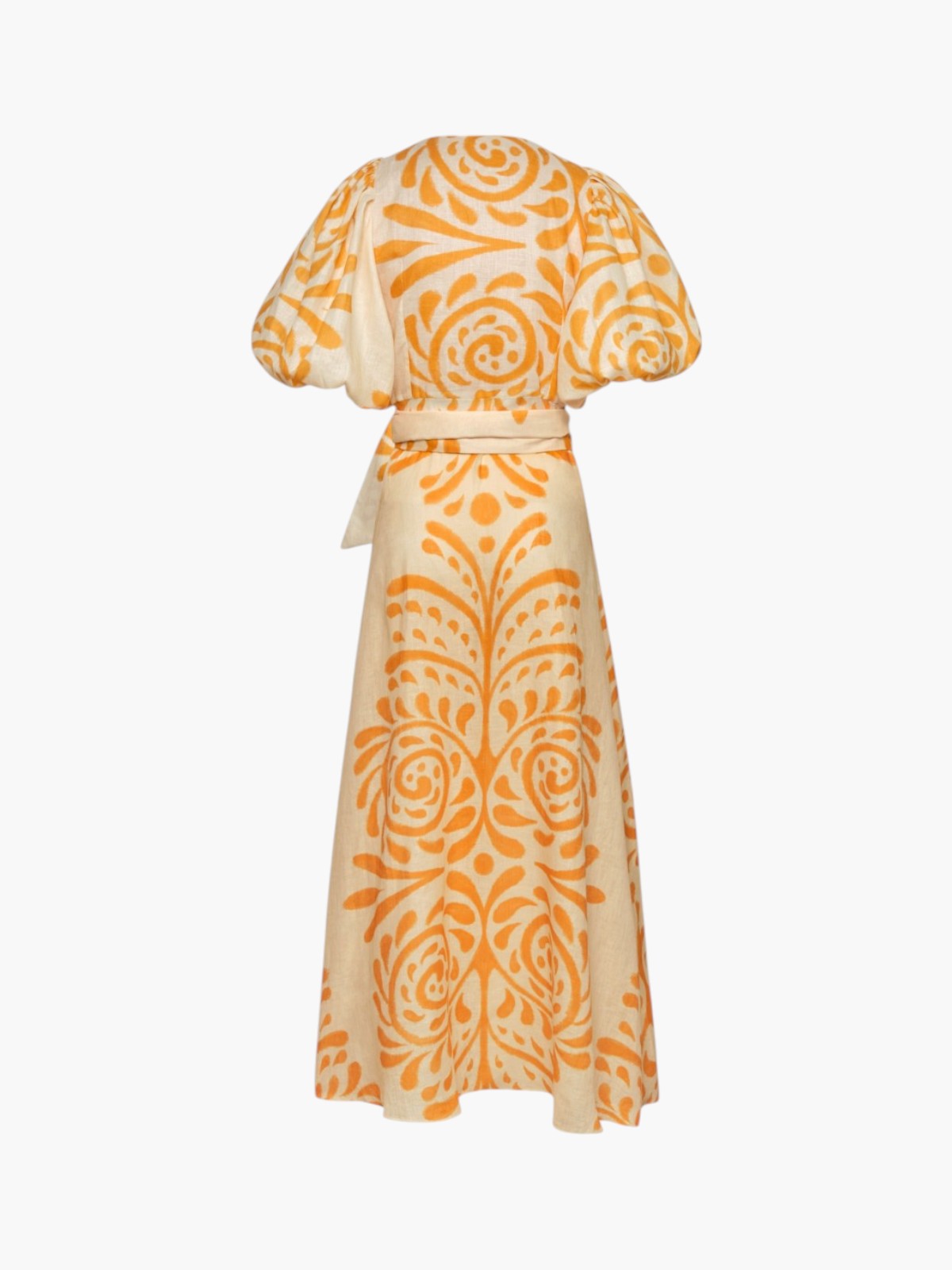 Juan de Dios | Ermita Linen Midi Dress | Ecru Yellow Arabesque | Fashionkind Juan de Dios | Ermita Linen Midi Dress | Ecru Yellow Arabesque | Fashionkind
