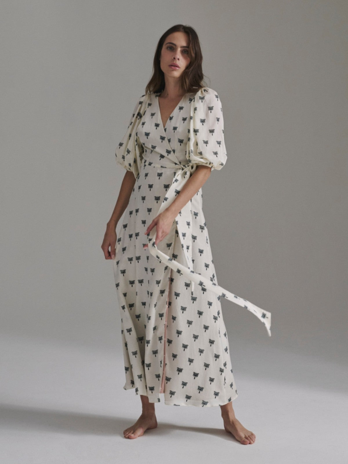 Ermita Martellato Silk Midi Dress | Ivory/Black Polka Palms Ermita Martellato Silk Midi Dress | Ivory/Black Polka Palms - Fashionkind