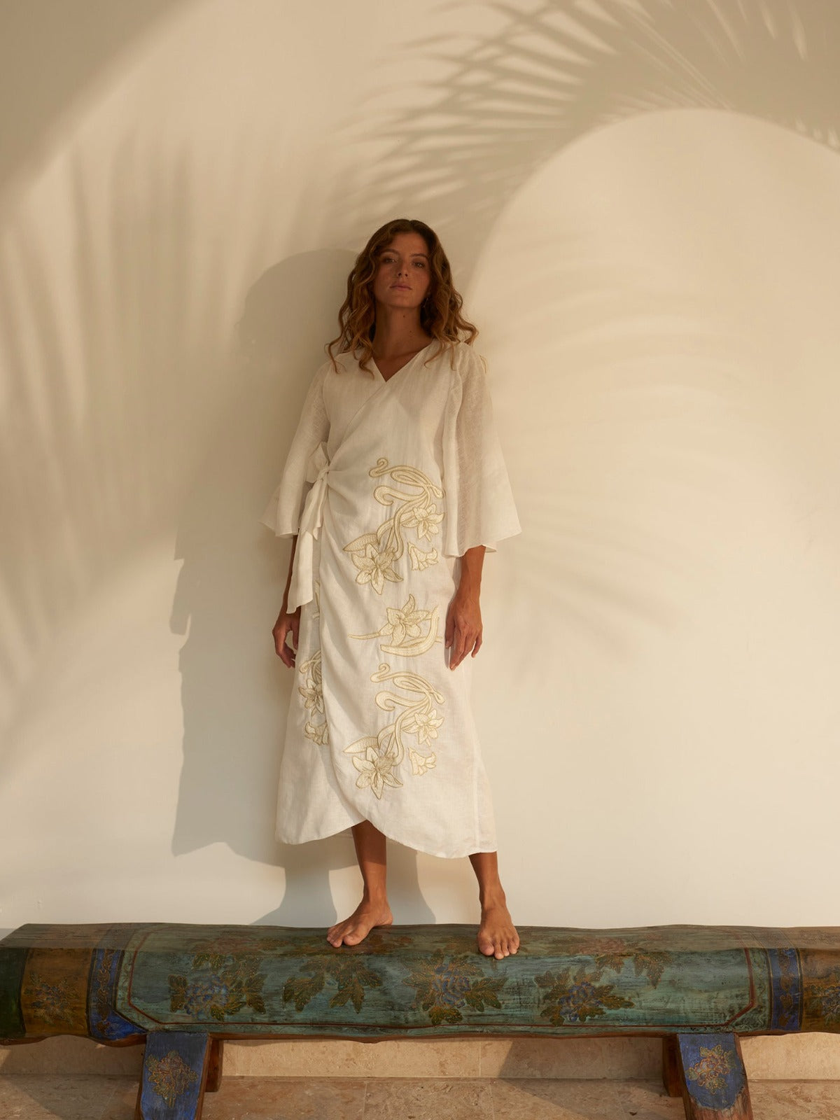 Frida Linen Embroidered Dress | White Frida Linen Embroidered Dress | White