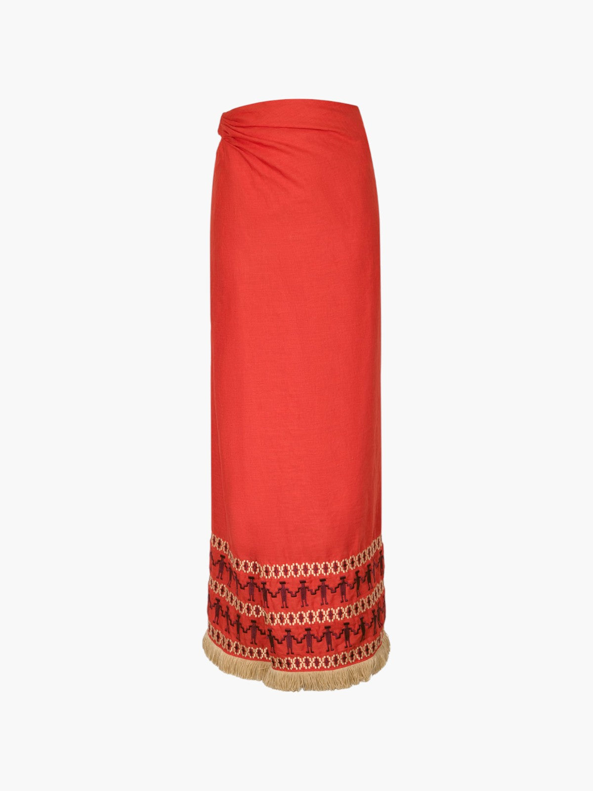 Guainia Linen Midi Skirt | Red Embroidered Guainia Linen Midi Skirt | Red Embroidered - Fashionkind